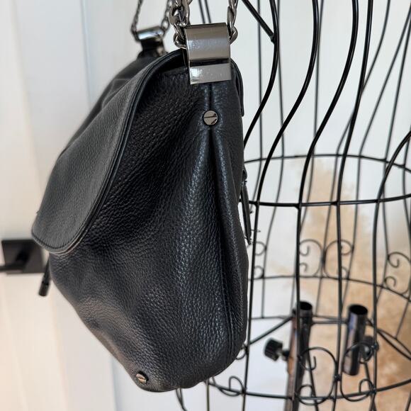 Kenneth Cole Black Leather Hobo Slouchy Shoulder Flap Bag-Chain Strap Boho Chic - Picture 9 of 15